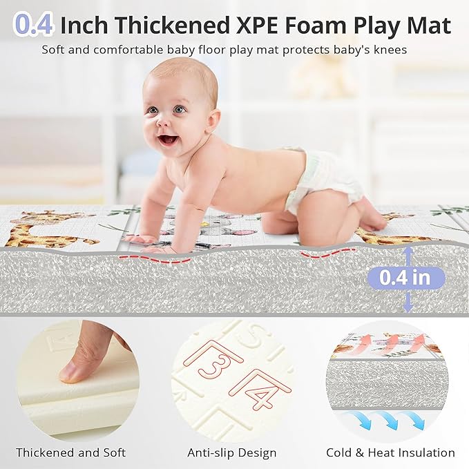79x71 Extra Large Baby Play Mat for Floor, Foldable Foam Playmat for Babies 0-12 Months & Kids, Non-Toxic Waterproof Baby Mat for Floor, Thick Playpen Mat for Tummy Time Crawling
