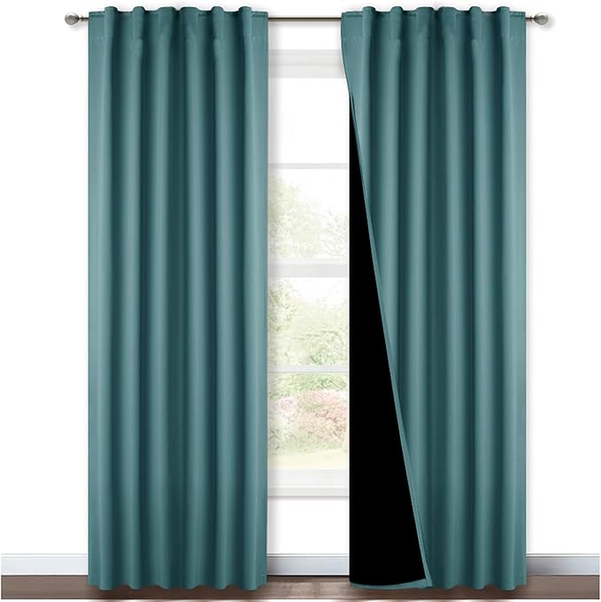 NICETOWN Heavy 100% Blackout Curtain Set, Thermal Insulated & Energy Efficiency Window Draperies for Guest Room, Full Shading Panels for Shift Worker and Light Sleepers, Sea Teal, 52W x 84L, 2 PCs