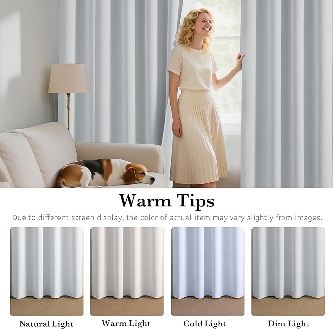 RYB HOME White Blackout Curtains for Bedroom, 100% Blackout Thermal Insulated Noise Reducing Curtains for Living Room Nursery, 52 inches Wide by 84 inches Long, 2 Panels Set