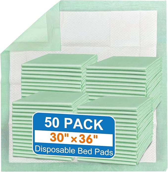 MILDPLUS Disposable Bed Pads 30“x36”, 50 Count Extra Large Underpads , Heavy Duty Absorbent Bed Pads for Adult Incontinence, Senior Care, Kids & Puppy Training Pads (No Adhesive)