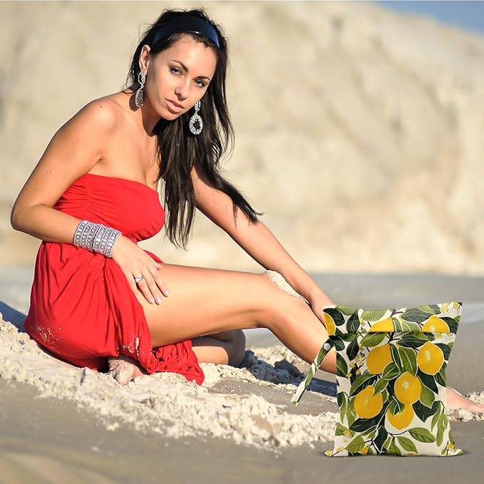 Summer Lemon Wet Bag 12x10 Inch, Rustic Lemon Waterproof Travel Laundry Bags, Washable Reusable Wet Dry Bag for Swimsuit Beach Diapers Dirty Yoga Gym Clothes, Plant Gifts for Women Friend