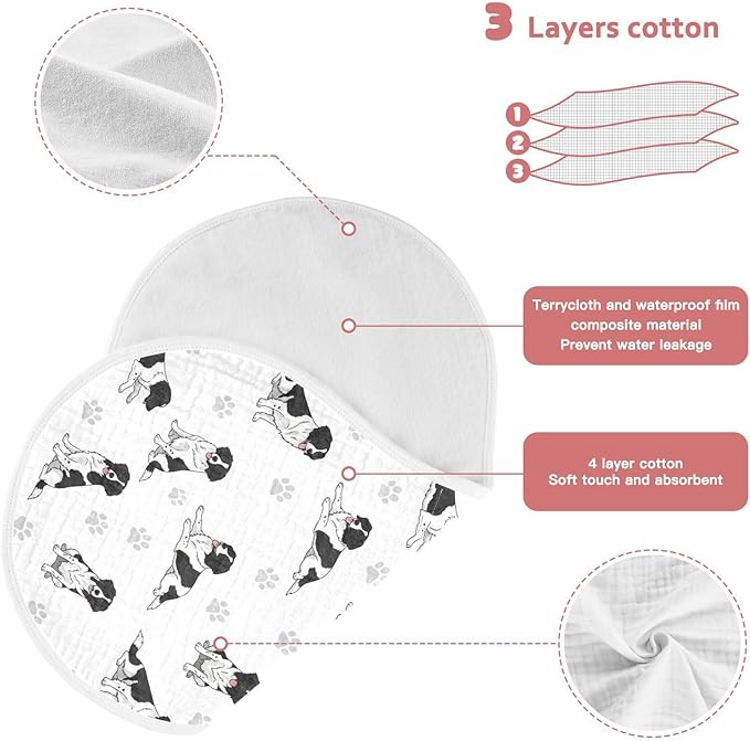 Qinllo 2 Pack Muslin Burp Cloths Collie Dogs Cute White Cotton Baby Burp Cloths Ultra Absorbent Soft Burping Cloth Washcloths for Baby Boys Girls 22x11 Inch