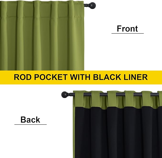 NICETOWN Olive Green 100% Blackout Curtains for Bedroom, 52x84 Inches Set of 4 for Living Room, Rod Pocket Back Tab & Noise Reducing Drapes Black Lined Insulated Window Treatment Panels