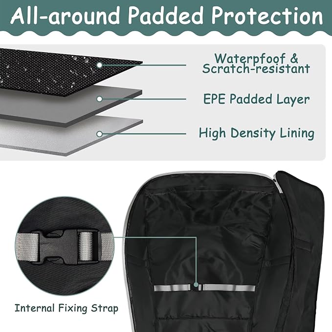 Infant Car Seat Travel Bag Backpack for Airplane, Fits Doona Car Seat Stroller and Base, Padded Carseat Cover for Air Travel, Nuna Pipa Car Seat Travel Bag with Wheels
