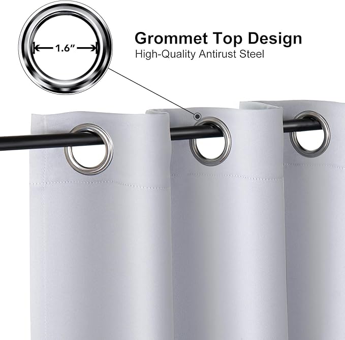 ChrisDowa Blackout Curtains 108 Inches Long for Living Room, Grommet Thermal Insulated Room Darkening Curtains for Bedroom (1 Panel Set, Greyish White, 52W x 108L)