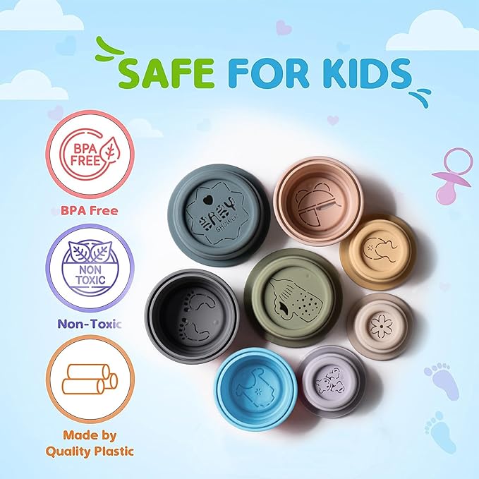 ZYFLSQ Stacking Cups Baby Toy, 8-Piece Set - Nesting Cups for Babies 6 Months+, Bath Toys with Pattern for Kids, Montessori Educational Toys for Toddler