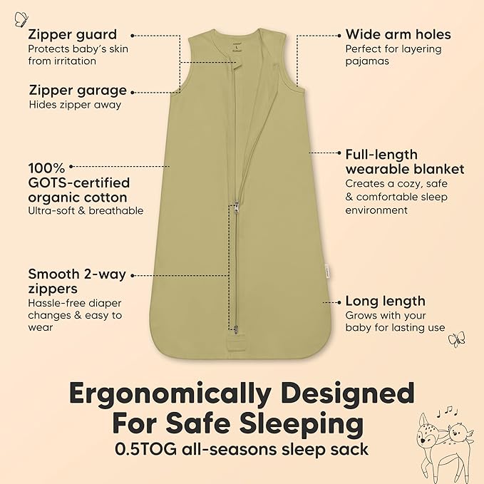 2-Pack Baby Sleep Sacks, Zipper Wearable Blanket - 0.5TOG Organic Cotton, Lightweight, Soft Cozy Toddler Sleeping Sack 6-12 months, Easy to Wear Large Newborn Transition Swaddles Sleepsacks (Avocado)