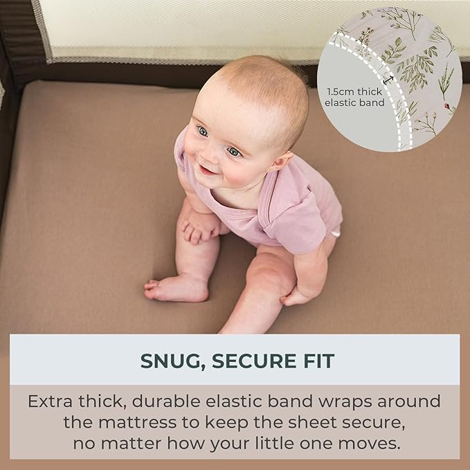 Pobibaby – 2 Pack Pack N Play Sheets and Mini Crib Sheets Fitted, Premium Ultra-Soft Jersey Knit Baby Sheets – Stylish Floral Pattern, Safe and Snug for Standard Playards and Mini Cribs (Meadow)