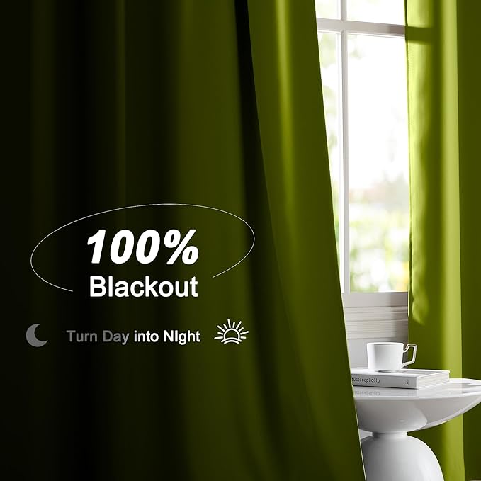 NICETOWN Forest Green 100% Blackout Window Curtain Panels, Cold and Full Light Blocking Drapes with Black Liner for Nursery, 84 Inches Long Drop Thermal Insulated Draperies (52 inches Wide, 2 Pieces)