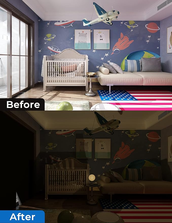 Sumobaby Blackout Curtains for Bedroom Portable 20"x84",No Drill Blackout Shades with Upgraded Hook&Loop Tapes,100% Black Out Window Cover,Thermal Insulated Blinds for Bedroom,Nursery(1 Panel,Black)
