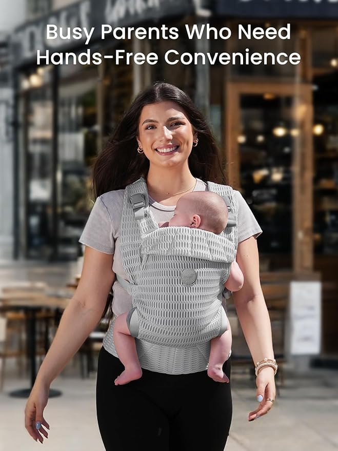 GROWNSY Baby Carrier Newborn to Toddler (7-44lbs), Ergonomic & Cozy Wraps Carrier with One-Click Buckle, Head Support for Hands-Free Comfort, Design for Infant to Toddler, Silver Grey