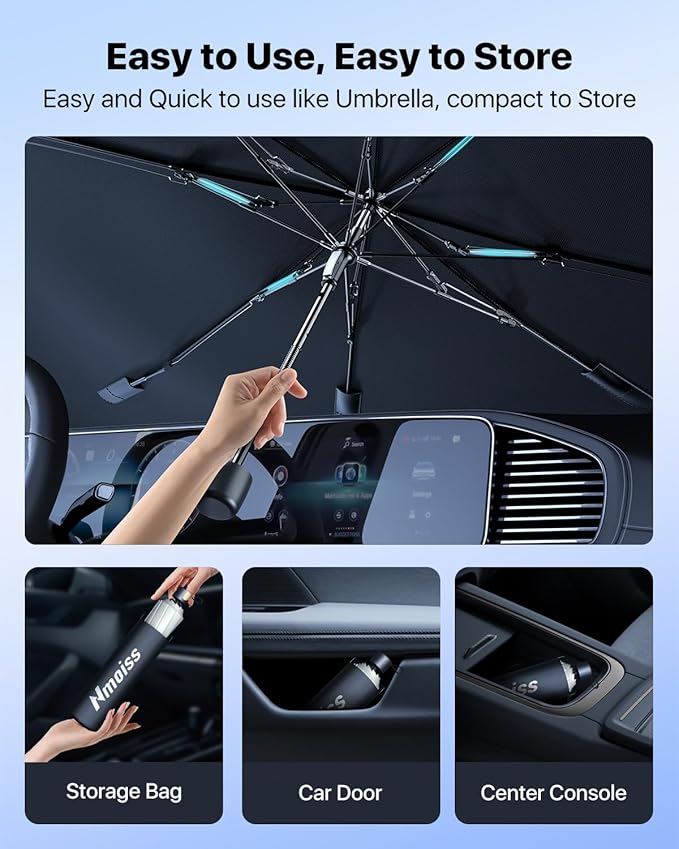 Windshield Sunshade Umbrella – Fit for BMW 3 Series, Premium Vinyl Coating Heat Shield, Ice Crystal Cooling Fabric, Spring Edge Design, Protect Dashboard & Interior from UV & Heat