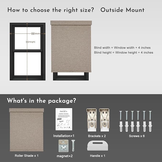 Persilux Blackout Roller Shades for Window Blinds,Cordless,Linen Fabric,Thermal Insulated Fabric UV Protection Shades for Home,Office,Bedroom,Door,Blackout-Light Brown,27 1/2" W X 72" H