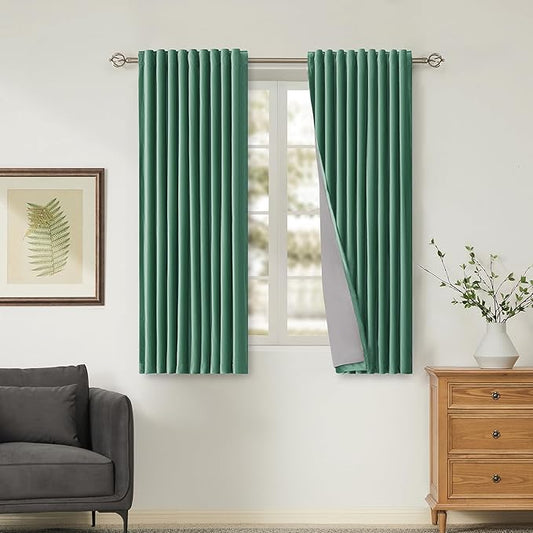 PRIMROSE 100% Full Blackout Velvet Curtains 63 inch Long for Living Room,Set of 2 Liner Turquoise Aqua Rod Pocket Back Tab Window Treatment Room Darkening Heavy Decorative Curtains Drapes for Bedroom