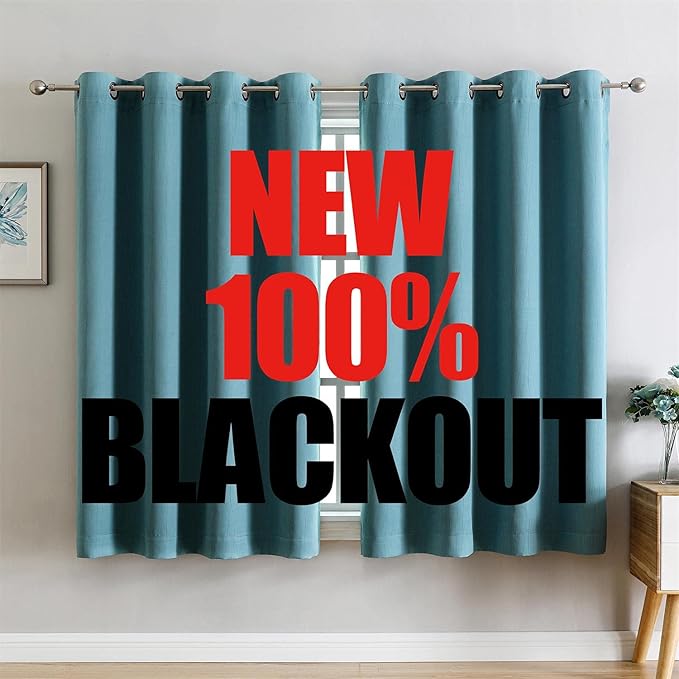 G2000 100% Blackout Curtains for Bedroom Living Room 63 Inch Length Teal Room Darkening Window Grommet Thermal Lined Insulated Light Blocking Noise Reducing 2 Panels Set