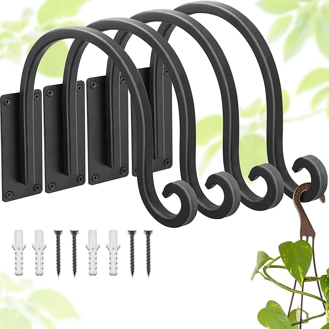 Heavy Duty Plant Hanger Bracket (8"/Black) Outdoor Hand-Forged Hanging Plant Bracket Durable and Stable Bird Feeder Hanger