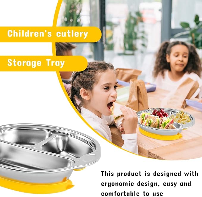 Mrs. Chou Stainless Steel Baby Suction Plates: Divided Plates for Babies and Toddlers, Made of 100% Food-Grade Materials Ideal for Baby-Led Weaning BPA-Free Toddler Feeding Dishwasher Safe Yellow