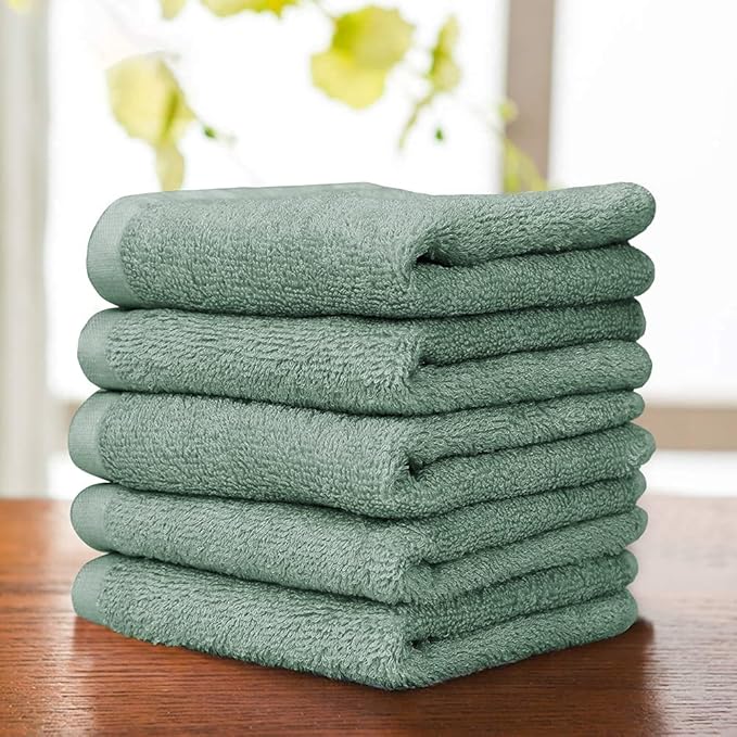Yoofoss Luxury Washcloths Towel Set 10 Pack Baby Wash Cloth for Bathroom-Hotel-Spa-Kitchen Multi-Purpose Fingertip Towels & Face Cloths - Green