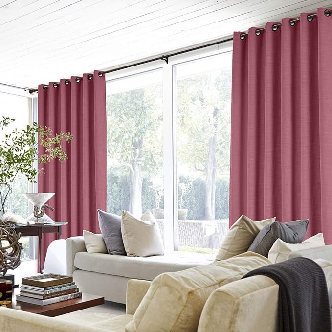 ChadMade 100W x 96L Inch Burgundy Red Linen Polyester Curtain Drapes with Blackout Lining, Room Darkening Antique Bronze Grommet Curtain for Sliding Glass Door Patio Door Living Room (1 Panel)