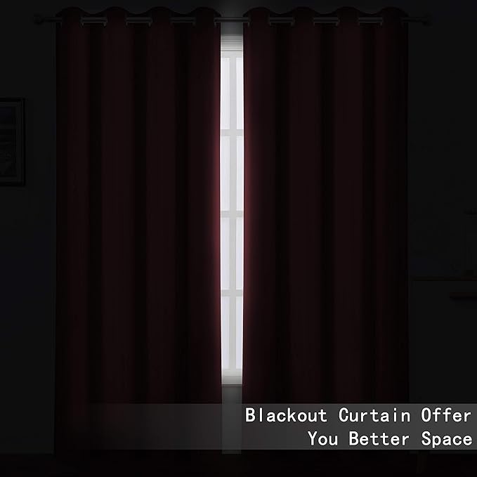 LEMOMO 100% Blackout Curtains 52 x 95 Inch Burgundy Red Curtains 2 Panels Darkening Thermal Insulated Bedroom Curtains