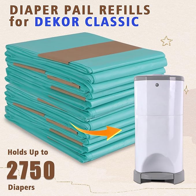 Sloyar Refills Compatible with DEKOR PLUS Diaper Pails/5 Pack/Versatile and Functional/Suitable for Seniors and Infants/Baby Powder Fragrance/Holds up to 2750 Diapers