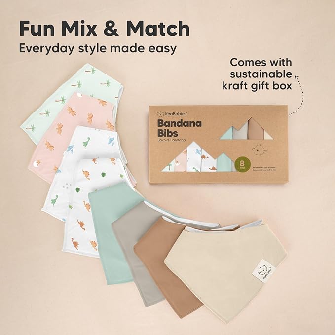 KeaBabies 8-Pack Organic Baby Bandana Bibs for Boys, Girls - Super Absorbent Triangle Baby Bibs for Drooling and Teething Infant, 100% Cotton Extra Soft for Newborn, Infant 0-36 Months (Roarsome)