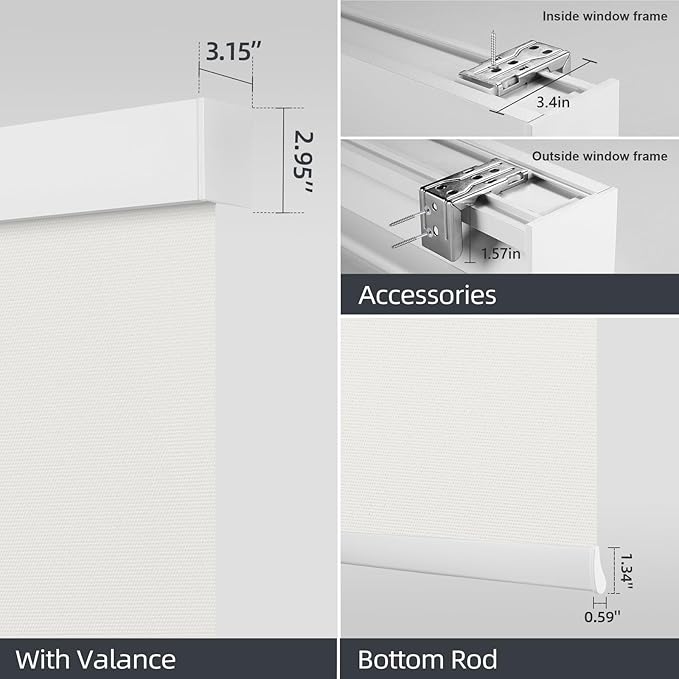 ZSTARR Motorized Smart Blind for Window with Remote Control, Automatic Blackout Roller Shade Customizable Size,with Valance Child Safety Rechargeable Battery Blinds (Milky White)