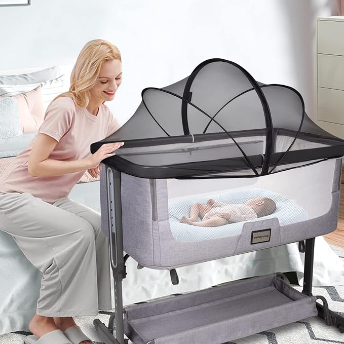 Beberoad Love Bassinet Mosquito Net Cover - Breathable Mesh Canopy with 2-Way Zipper for Baby Cribs, Bedside Sleepers & Travel Cribs (Black)
