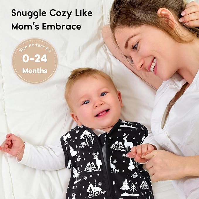 Yoofoss Baby Sleep Sack 0-6 Months 0.5 TOG Baby Wearable Blanket, 100% Organic Cotton Infant Toddler Sleeping Sack 2-Way Zipper Lightweight Sleep Sack, Black Forest