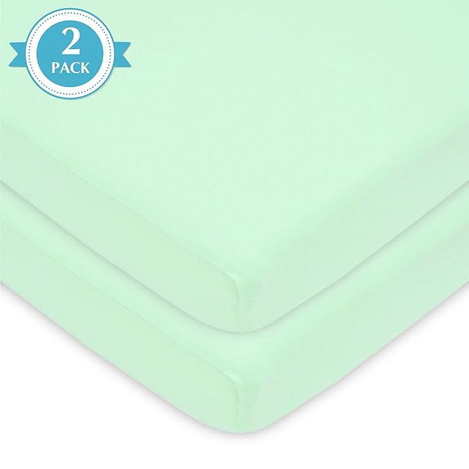 American Baby Company 2 Pack 100% Natural Cotton Fitted Mini Crib Sheets 38" x 24" - Soft & Breathable Small Nesting Portable Sheets, Fits Pack N Play Mattresses, Mint, for Boys & Girls