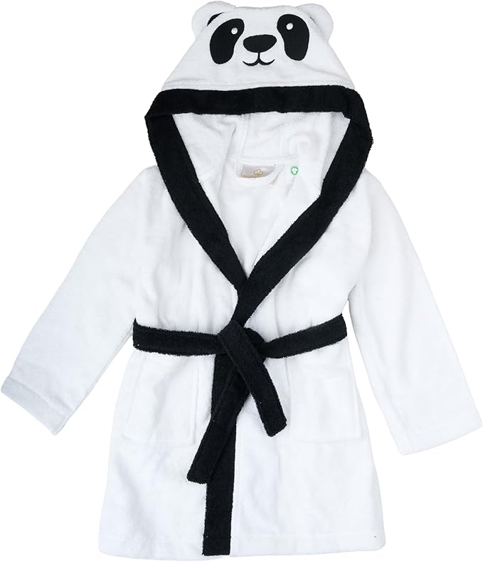 BAGNO MILANO Kids Organic Turkish Cotton Hooded Beach Cover-Up Towel, GOTS Certified, for Boys and Girls (Panda White, 7-8 Years)