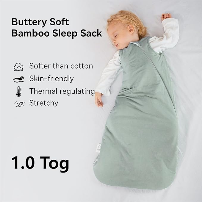 BubblePanda Rayon Made from Bamboo Sleep Sack 12-18 Months 1.0 Tog Soft Toddler Sleeping Sack for Babies 2-Way Zipper Baby Wearable Blanket