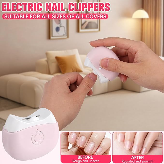 Electric Nail Clippers, Automatic Nail Clipper with 2 Adjustable Speeds with Led Light, USB Rechargeable for Baby, Children, Kids, Adult, Seniors and Caregivers (Pink)