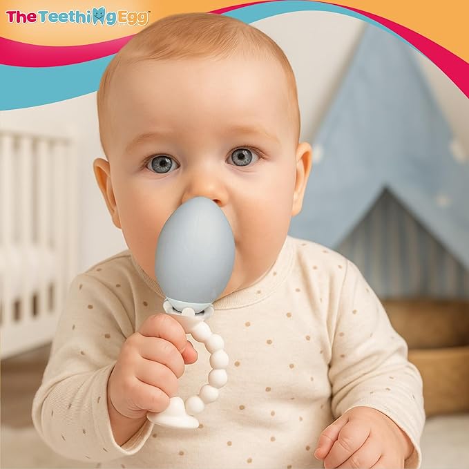 The Teething Egg and Grippie Ring - Baby Development Toys, Teether for 3, 4, 6, 12 Up to 18 Months Old Boy or Girl, Sensory Toys, A Baby Registry Must Have, Gray