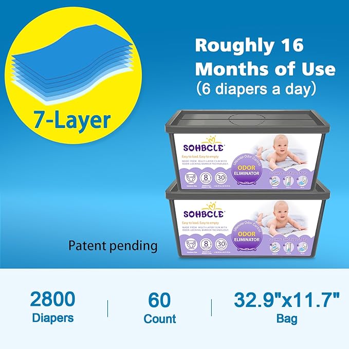 SOHBCLE Refills Compatible with Genie Easy Roll Signature Diaper Pail and Platinum Diaper Pail, Upgraded 60 Bags Hold up to 2800 Newborn Diapers, Extra Thickness Powerful Odor Control, Plant Scented