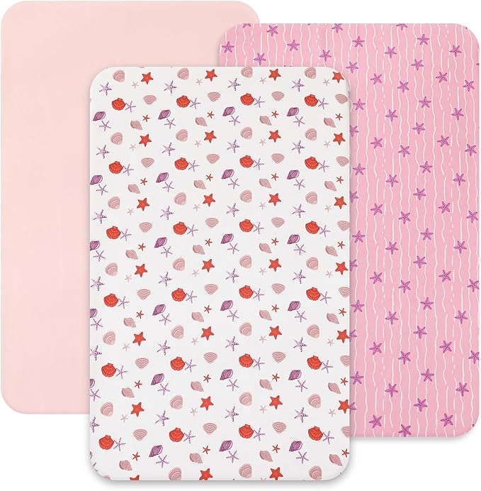 david's kids 3 Pack Mini Crib Sheets, Soft Breathable Premium Pack N Play Sheets for Baby Boys Girls Neutral, Playard and Mini Crib Mattresses, Beach