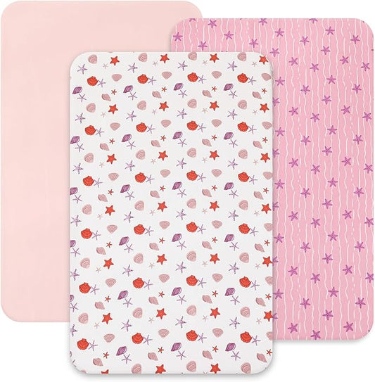 david's kids 3 Pack Mini Crib Sheets, Soft Breathable Premium Pack N Play Sheets for Baby Boys Girls Neutral, Playard and Mini Crib Mattresses, Beach