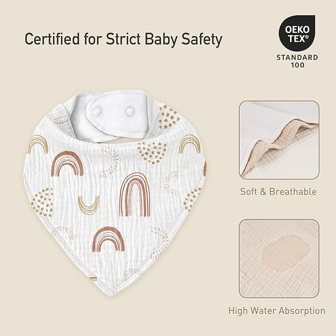 CIVARUA KIDS Muslin Baby Bibs 8 Pack, Baby Bandana Drool Bib for Drooling and Teething, Cotton Soft Absorbent for Girls Boys