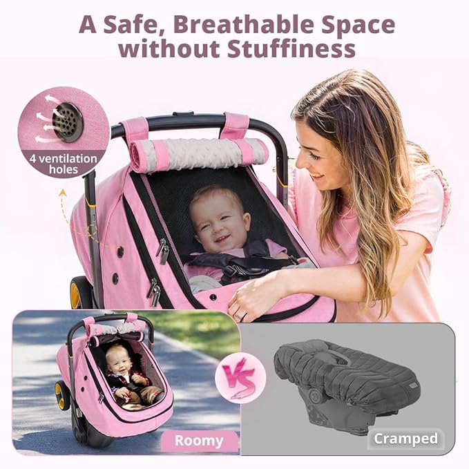 Bioby Waterproof Baby Car Seat Cover, Infant Car Seat Cover for Boy Girl, Roomy Cozy Windproof Sun Protection Baby Carseat Covers Canopy with Breathable Net and Holes, Universal Fitted, Pink