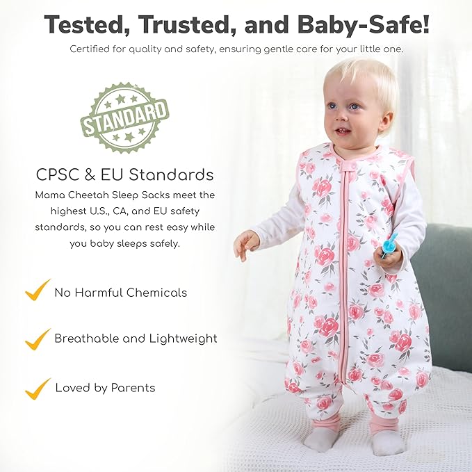 Mama Cheetah Toddler Sleep Sack with Feet, 0.5 TOG Organic Cotton Baby Wearable Blankets with Legs, Baby Sleeping Bag for Walkers, Early Walker 6-18 Month