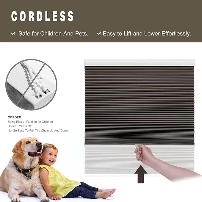 Changshade Blackout Blinds Black Out Shade for Indoor Windows, Cordless Cellular Shades Room Darkening Honeycomb Blinds for Bedroom, Bathroom, Shade Size 64 inch High 28 inch Wide, Taupe