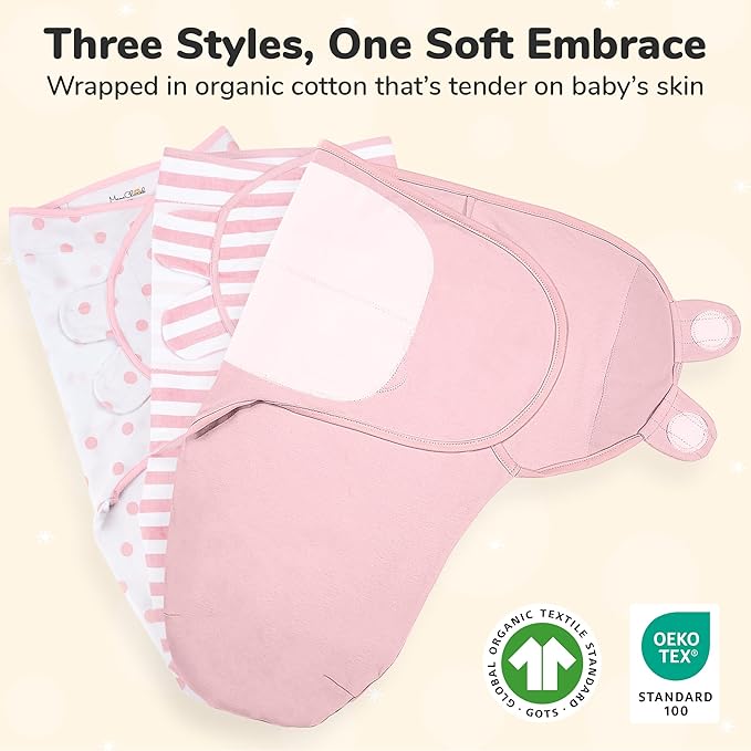 Mama Cheetah Preemie Swaddle Sack, Organic Cotton Sleep Sacks - Easy Swaddles for Premature Baby Girl Blanket Wrap, 4-7 lbs, Newborn Essentials, 3-Pack, Pink
