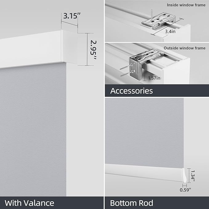 ZSTARR Motorized Smart Blind for Window with Remote Control, Automatic Blackout Roller Shade Customizable Size,with Valance Child Safety Rechargeable Battery Blinds (Light Grey)