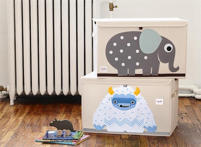 3 Sprouts Large Toy Chest for Kids with Lid and Handles - Collapsible Toy Storage Bin/Trunk/Box/Basket Organizer for Boys & Girls Playroom, Nursery, Yeti