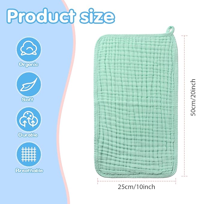 Hicarer 6 Count Muslin Burp Cloths Cotton Baby Burping Rags Large 20 x 10 Inch 6 Layers Spit up Rags Soft Absorbent Multicolor Wash Cloths Diapers for Newborn Baby Girl Boy(Cute Color Series)