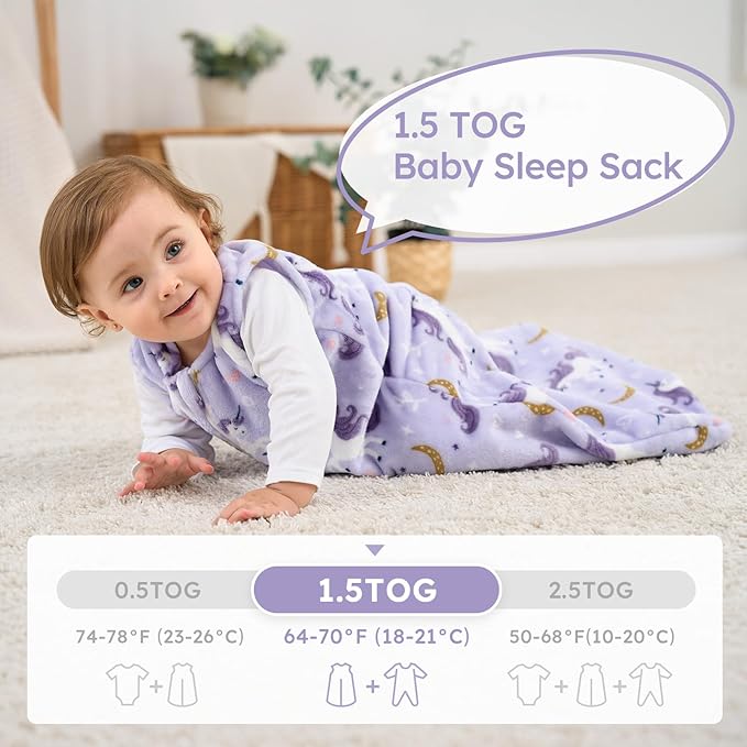 Yoofoss Baby Sleep Sack 6-12 Months, 1.5 Tog Sleep Sack, Fleece Baby Wearable Blanket with 2-Way Zipper, Infant Sleeping Sack, Soft Warm Lightweight(Small)