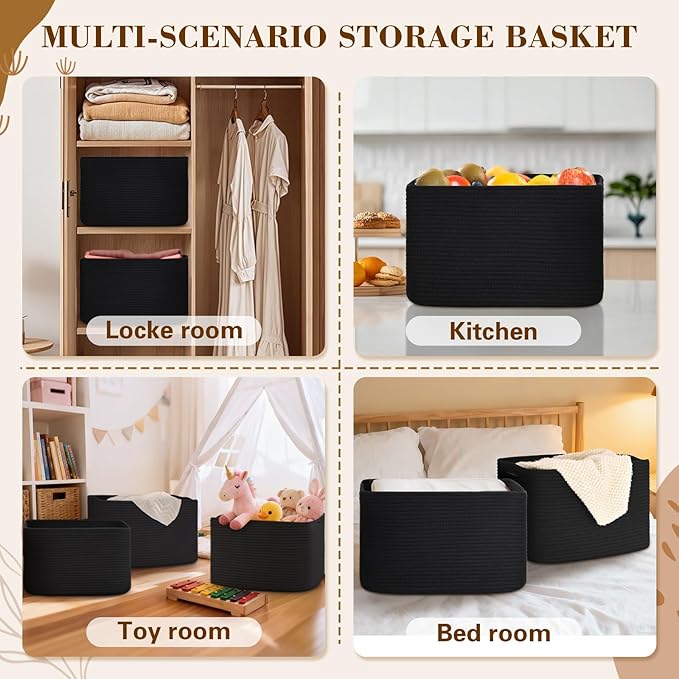 Woven Storage Baskets, Baskets for Organizing, 3 Pack Woven Basket for Storage, Storage Baskets for Shelf, Towel, Toy, Book, Closet, Baby 15"×10"×9"
