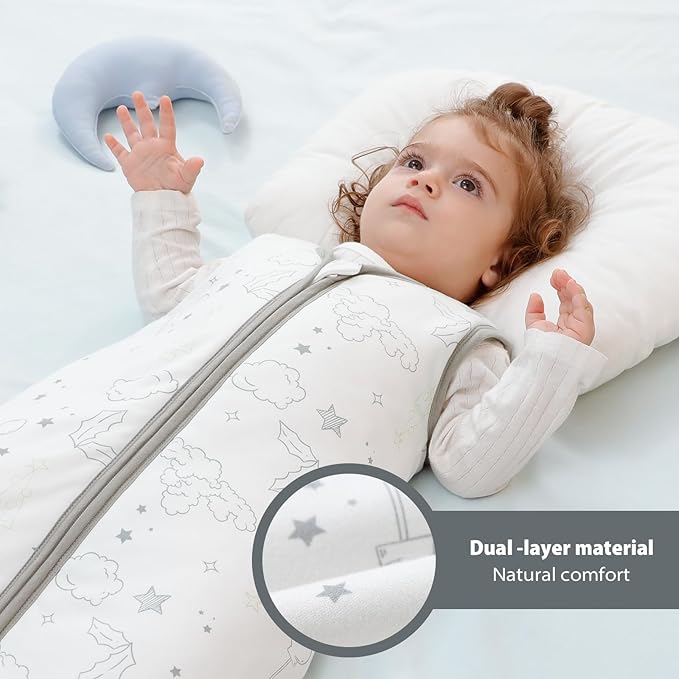 Mosebears Sleep Sack Baby Winter Wearable Blanket with 2-Way Zipper,2.5 TOG Cotton Sleep Sack Unisex (White Cloud, 6-12 Months)