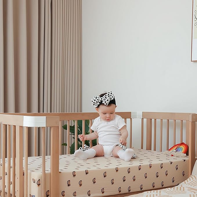 Breathable Muslin Crib Sheets for Boys 2 Pack Organic Cotton Crib Sheets Neutral for Baby Girls Soft Sheets Fitted Toddler Bed&Standard Crib Mattress 28"x 52"(Brown&Rainbow)