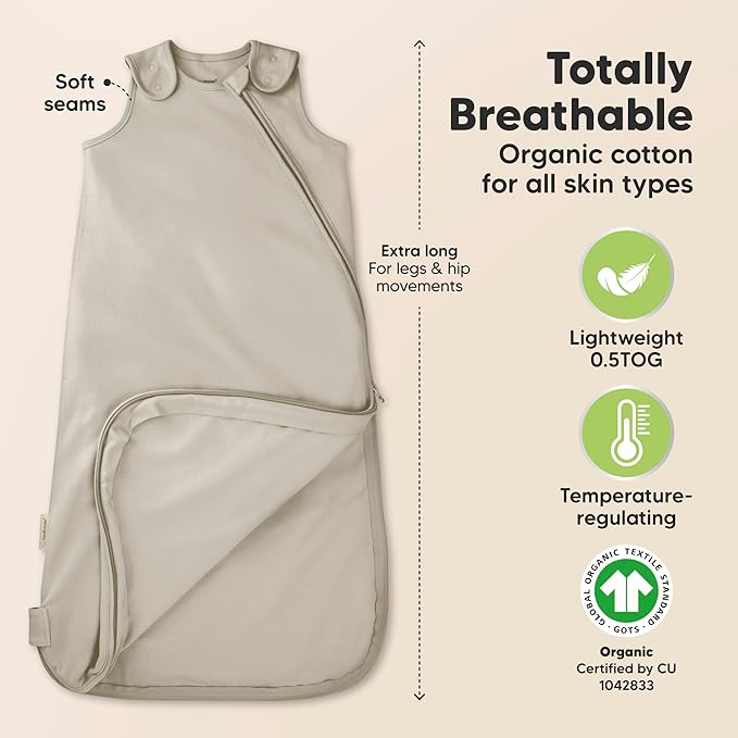 2-Pack Organic Baby Sleep Sacks, 100% Cotton - Soft & Breathable 0.5TOG Baby Wearable Blanket, Toddler Sleeping Sack 6-18 months, Easy to Wear Transitional Swaddles for Newborns, Infants (Nordic, M)